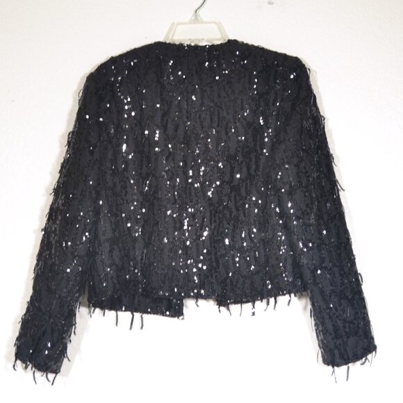 NEW ZARA SEQUIN FRINGE JACKET, MEDIUM - Picture 5 of 11